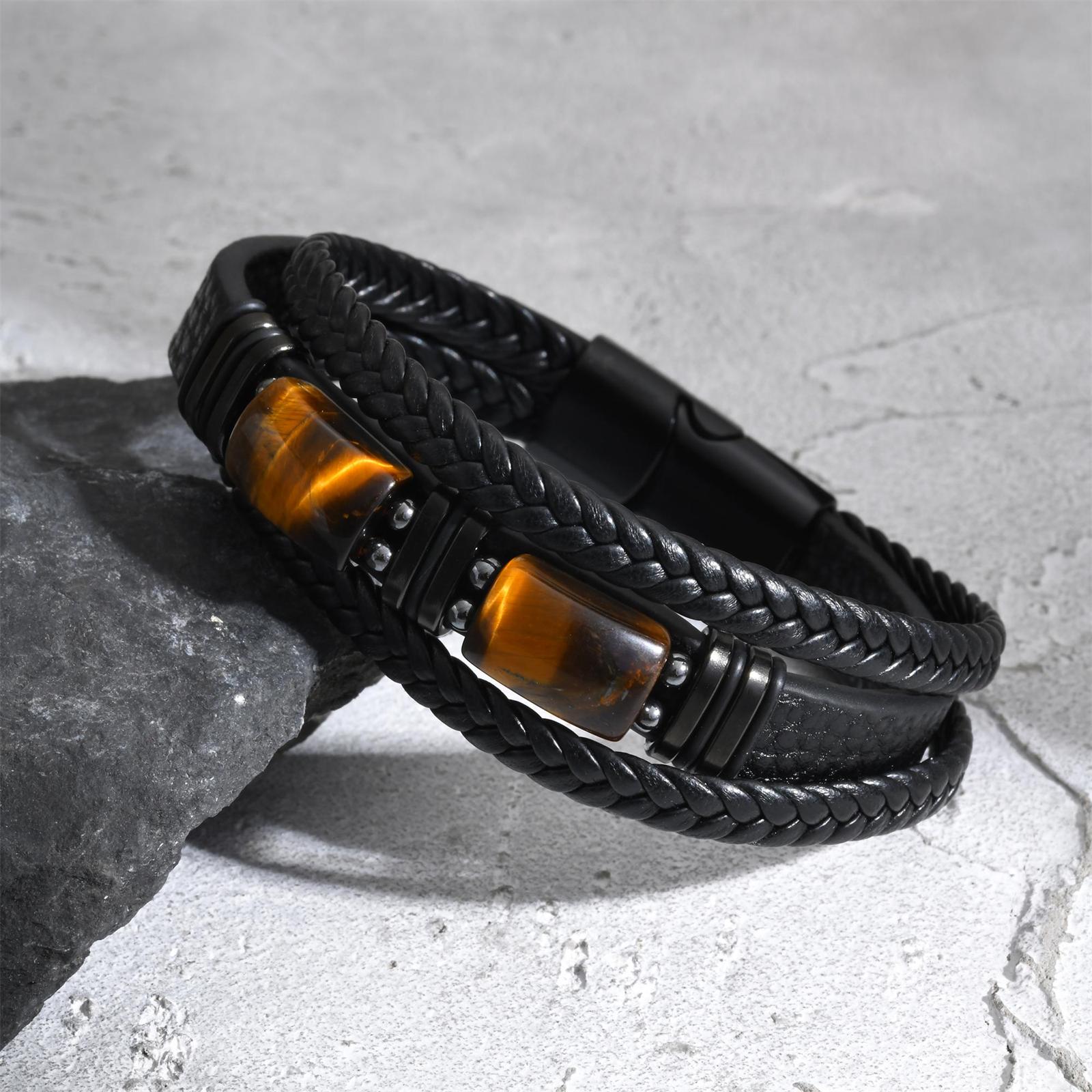 Leatherwork Jewelry - Brazalete de cuero trenzado para hombre,
